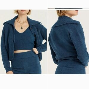 J.Crew Collared Cotton-Blend Bouclé Cardigan Sweater Midnight Navy Size Large